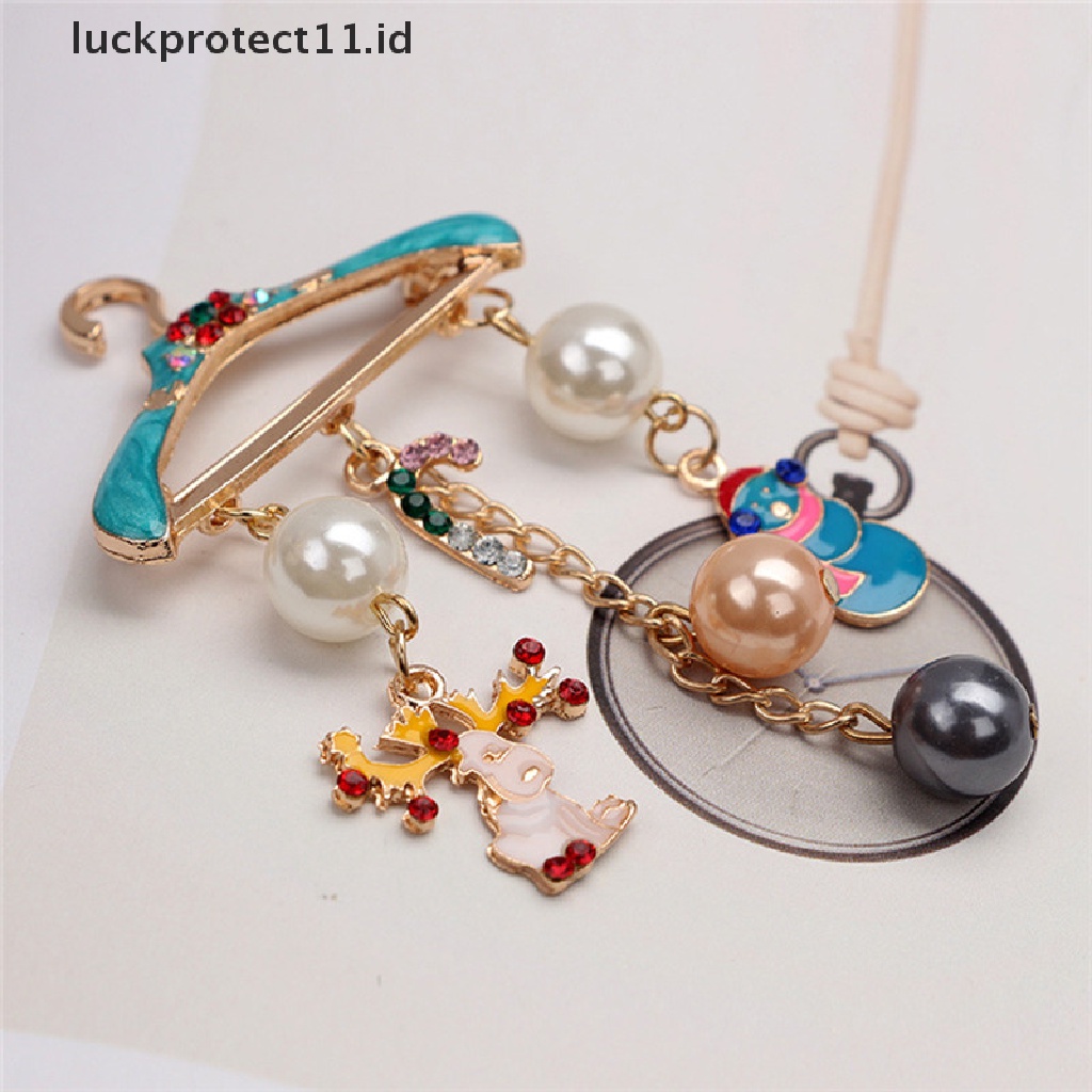 &lt; Luckprotect11. &lt; LuckproteksiBros Pin Motif Rusa / Snowman / Mutiara / Berlian Imitasi Untuk Wanita