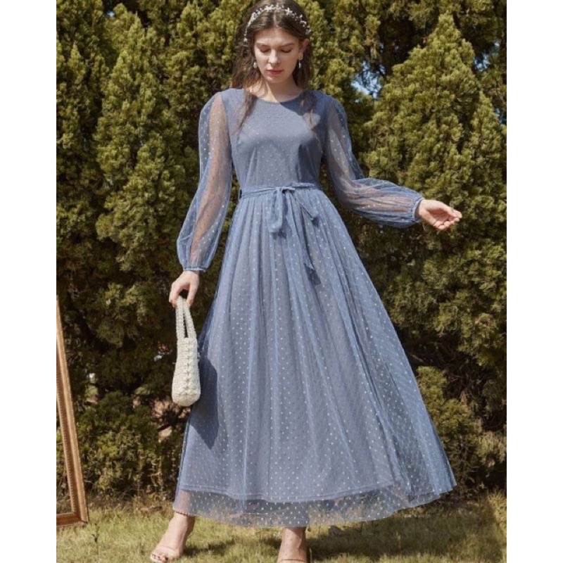 DRESS PESTA TILE DOT DRESS BRIDESMAID MEWAH DRESS KOREAN STYLE LENGAN BALON