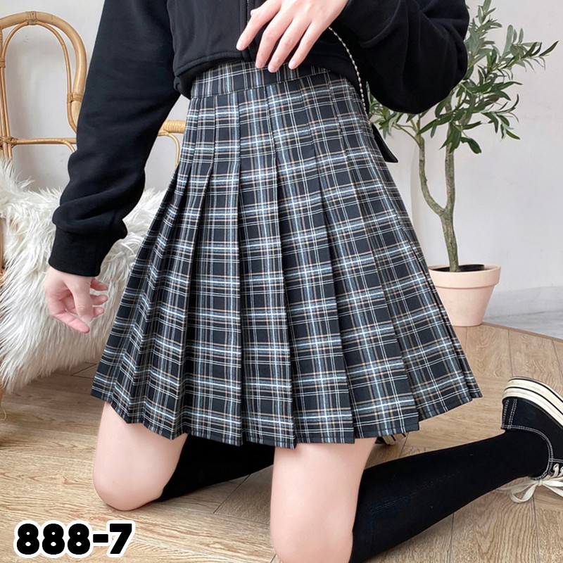 KARAKOREA 888 Tartan Midi Tennis Skirt/Korean Pleated Skirt/Rok Midi/Rok Tartan/Rok Autumn/Rok Korea Skirt/Rok tennis