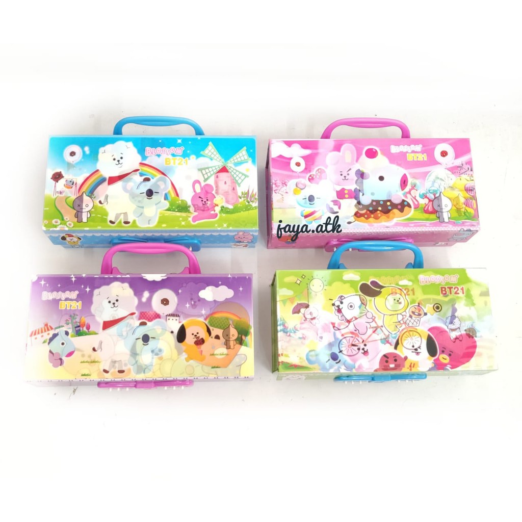 TEMPAT PENSIL KODE KOTAK PENSIL KODE 3D BTS BT21 KARAKTER ANAK LUCU 3 SUSUN KACA SOUVENIR ULTAH