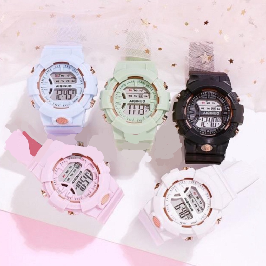 Jam Tangan Rubber Digital Sport Bulat Wanita Dan Pria Fashion Gaya Korea Import