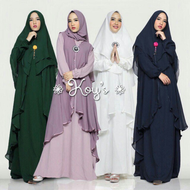 gamis syar'i gracella full ceruty warna biru muda ungu motif polos ukuran jumbo /xl murah kain jatuh