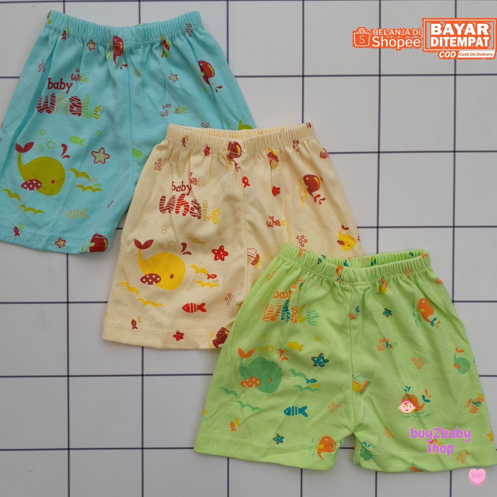 Celana pendek bayi Rifani Baby Whale Series 3-24 Bulan 3 PCS