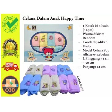 Isi12 PCS Celana POP Happy Time - Celana Bayi Bayi 0 -12 Bulan Free Kotak