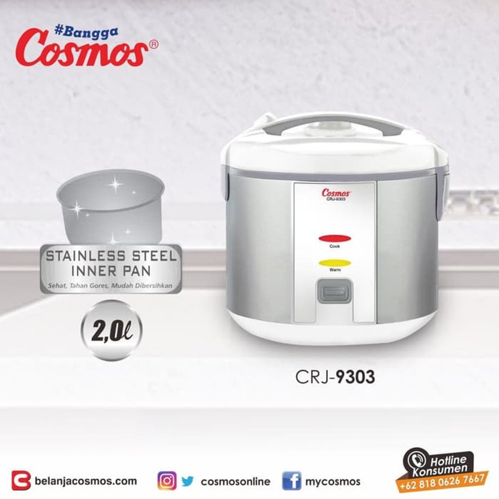 COSMOS CRJ-9303 Magic Com Rice Cooker Stainless Steel Paling Murah