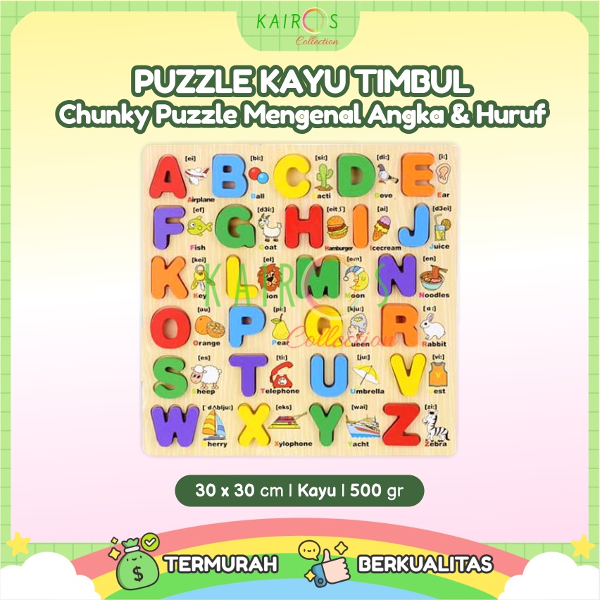 Puzzle Kayu Anak Timbul Puzzle Chunky Alfabet Huruf Puzzle Kayu Balok ABC