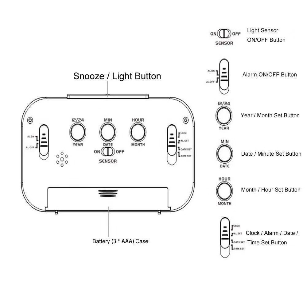 Jam Meja Digital / Jam Alarm Sensor Cahaya Pintar LED