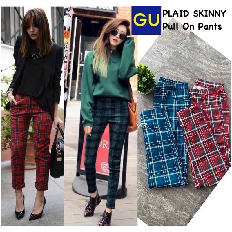 Celana Tartan Anak Remaja dan Dewasa GU Uniqlo Plaid Pull On Slim Pants