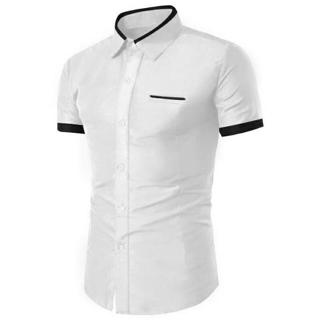Kemeja topman cowok putih lengan pendek