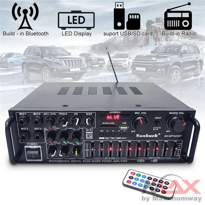 Sunbuck Bluetooth AMPLI 2000 WATT EQ Amplifier Karaoke FM 2000W Stereo Amplifier - AV-326BT Home Theater 2000W AMPLI Bluetooth EQ Audio Amplifier Home Theater Stereo Amplifier FM RMS 500 x 2 Murni