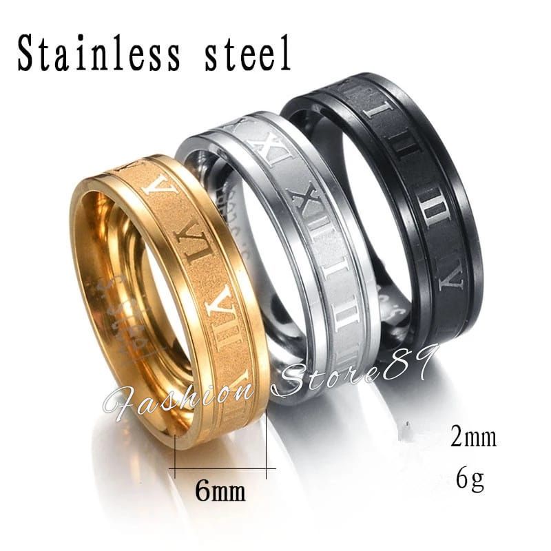 Cincin Titanium Romawi Black Silver Antikarat impor Cincin Pria Wanita Titanium Antikarat Anti Luntur kualitas terjamin