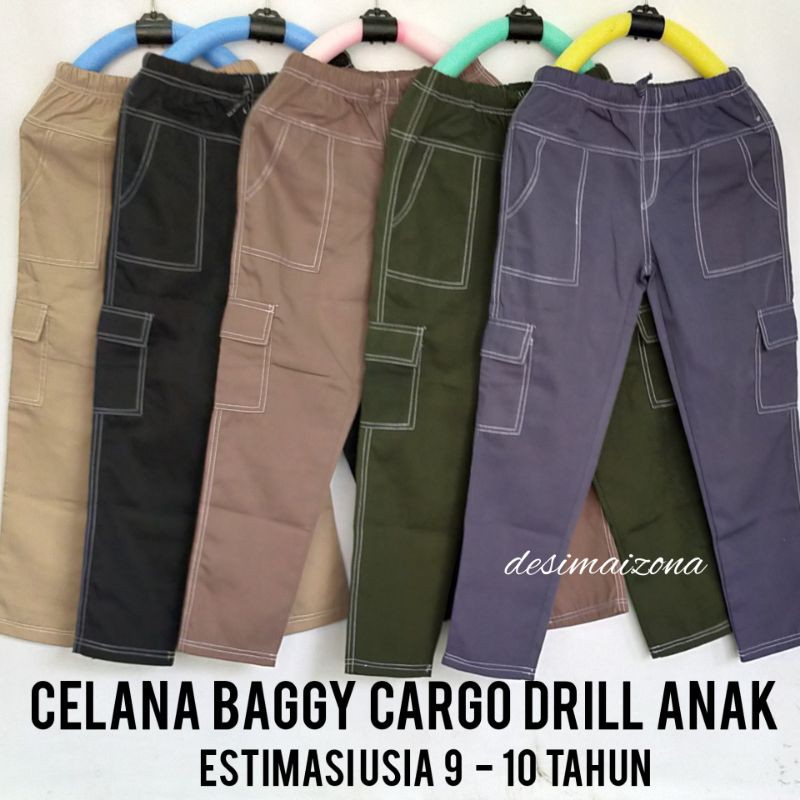 PANT CARGO LIST,JAHITAN STIK ANAK/MATT:AMERICAN DRILL/ESTIMASI USIA 9-10 THN,TERGANTUNG POSTUR ANAK