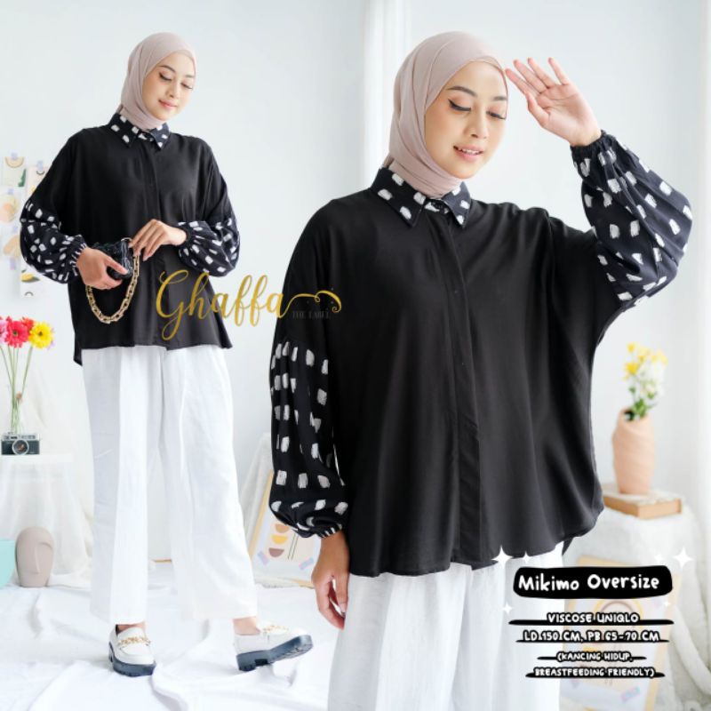 Blouse Oversize hitam lengan motif / Mikimo oversize by ghaffa the label / Oversize motif kekinian premium