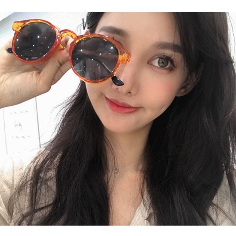 (YUZHU) COD Kacamata Hitam Fashion Korea Harajuku Retro INS Style Kacamata Bulat Wanita