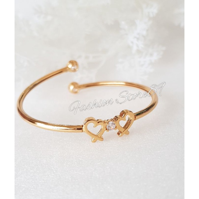 Gelang Bangle Double Love Permata Flexibel 2 Sisi Multifungsi perhiasan lapis emas 18k Impor Yaxiya Xuping Gelang Bangle Free size bahan Elastis