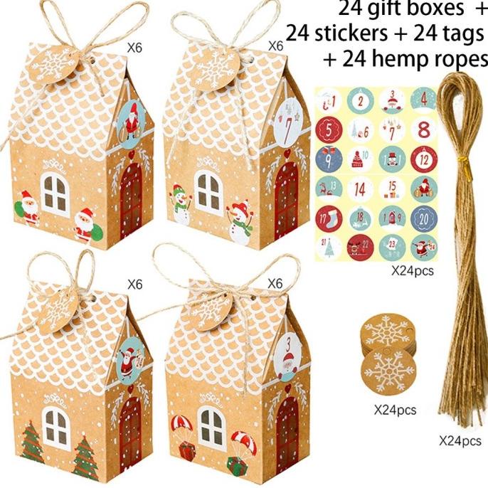 

24PCS KRAFT PAPER HOUSE SHAPE GIFT BAGS CHRISTMAS CANDY BOX DC452CD3