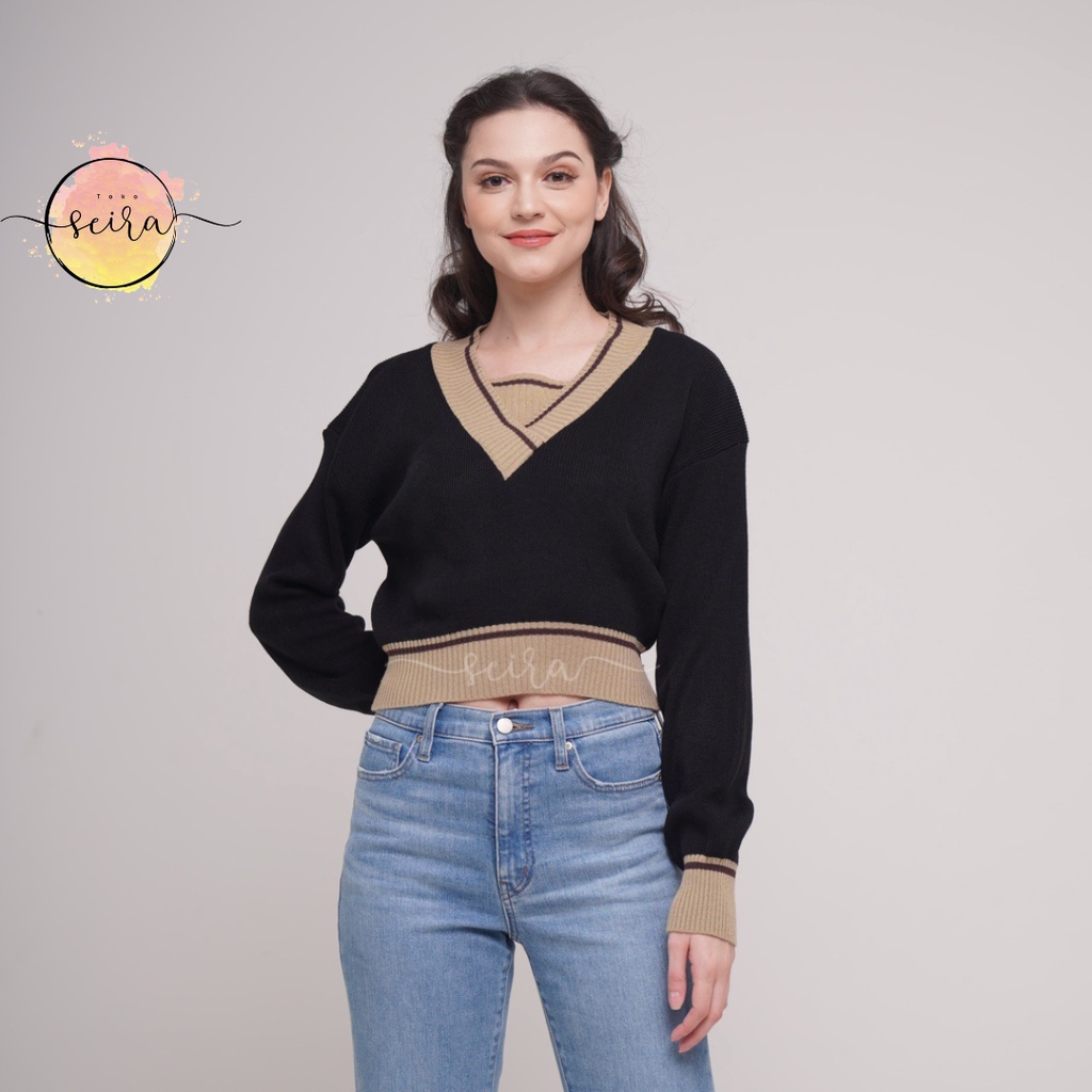 [BISA COD] Luna Sweater Crop Top Knit Rajut / Rajut Style Korea / Atasan Crop Wanita / Outer Crop Top