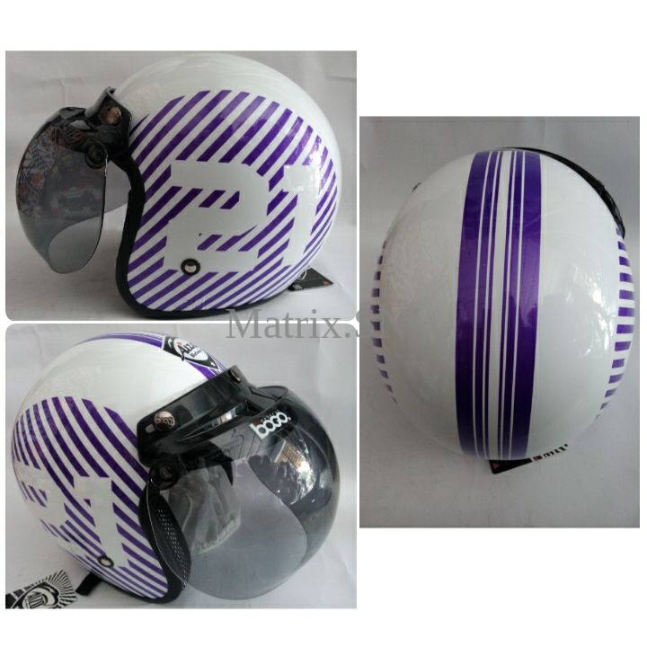 HM-2359 Helm Retro Sni Jpn Bogo Asli Motif Angka 21 Garis Ungu 0Ygu Murah