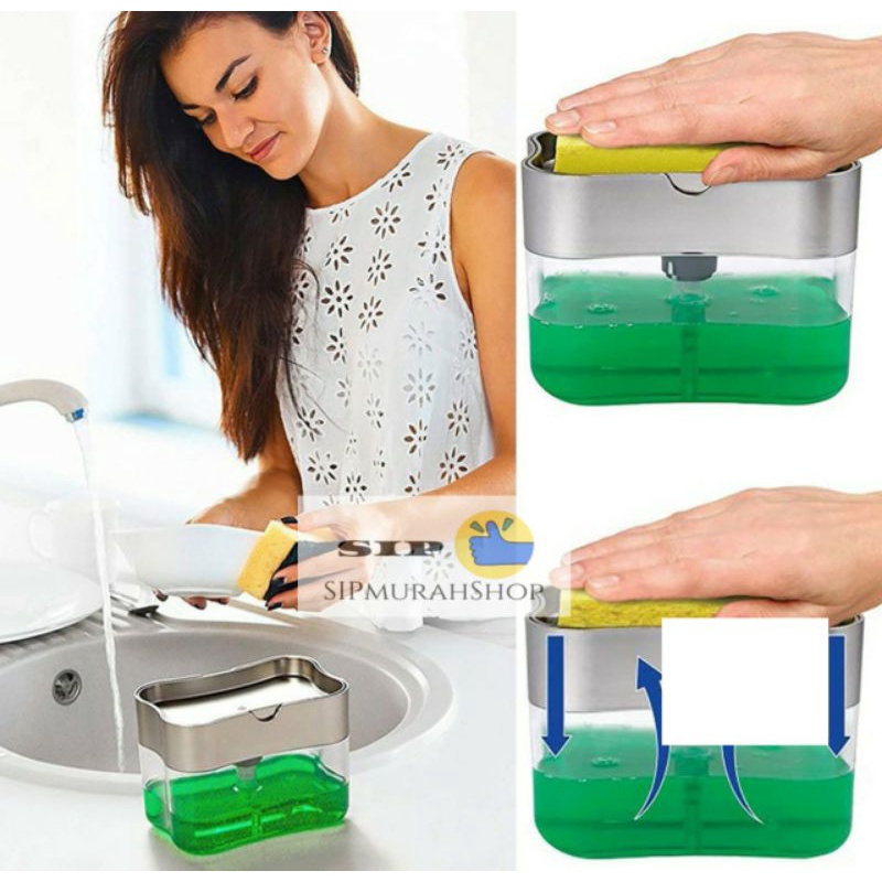 PAKET LEGKAP TEMPAT SABUN CUCI PIRING Dan Sabun Cuci Piring Aroma Buah Segar   Dispenser cuci piring 2in1 Spon Rak Dispenser Soap Dan Sponge Caddy