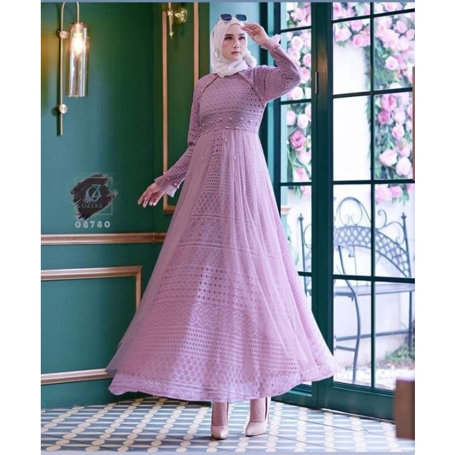 MAXI DRESS BRUKAT MIX TILE ORI OZIAS/PAKAIAN WANITA MUSLIMAH/BAJU GAMIS PESTA