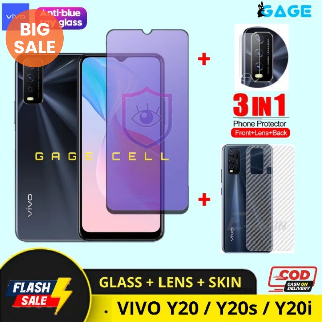 Promo 3 IN 1 Tempered Glass Anti Blue Light Full Layar Vivo Y20 Y20s Y20i Tg Anti Gores Radiasi