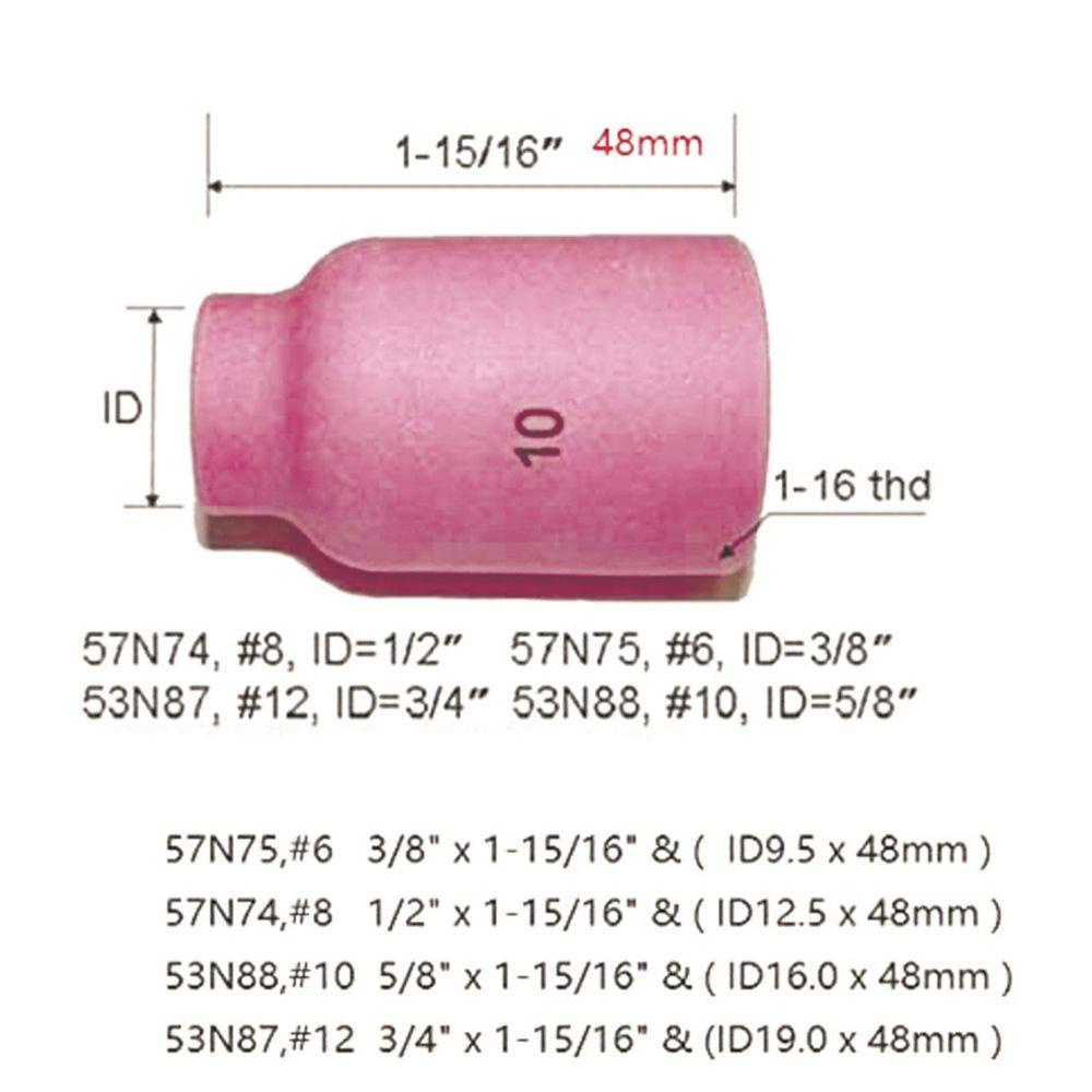 Solighter 10pcs Nozzle Keramik 57N75 57N74 53N88 53N87 Torch Tip Nozzle Perisai Cup WP17 /18 /26