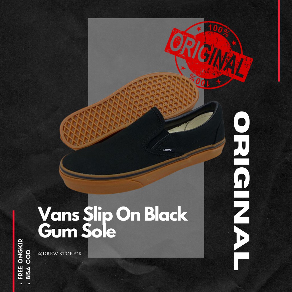 Vans Slip On Black Gum Sole Original Sepatu Vans Original 100% Sepatu Vans Slip On Catur