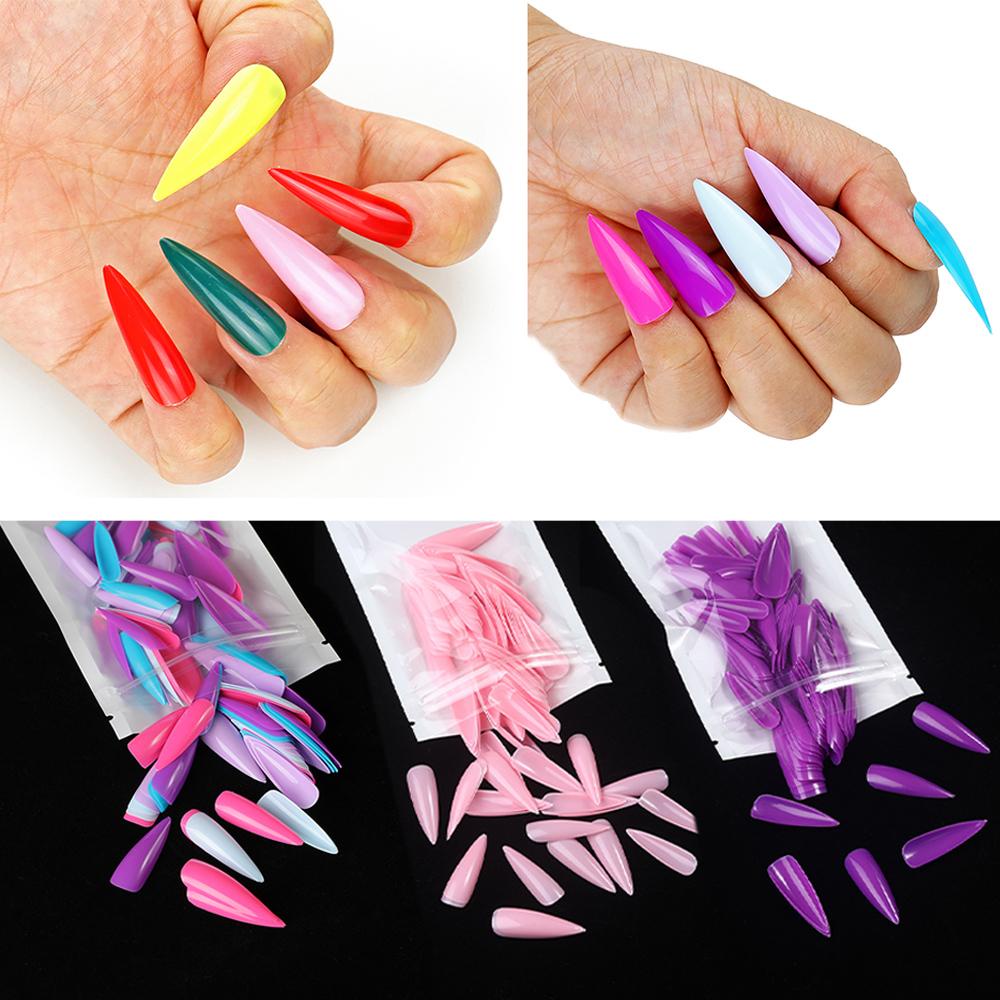 Tips Nail Art Agustinina Lepas Pasang 100pcs Candy Color Manicure Ballerina Full Cover Kuku Palsu