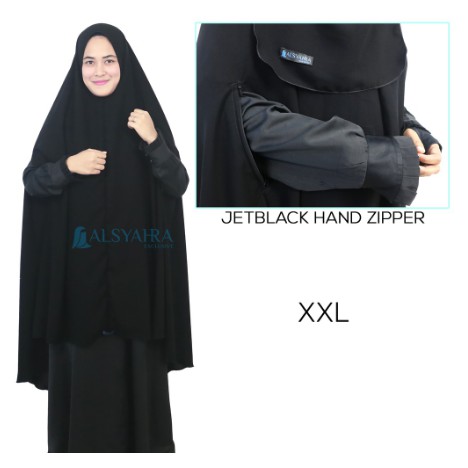 Set Khimar Syari Handzipper XXL Jetblack Alsyahra Exclusive