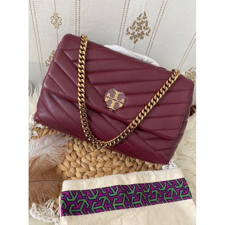 Tas Tory Burch Kira Chevron Small Convertible Imperial Garnet New Original