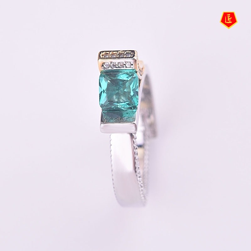 [Ready Stock]Creative Inlaid Green Crystal Square Diamond Ring