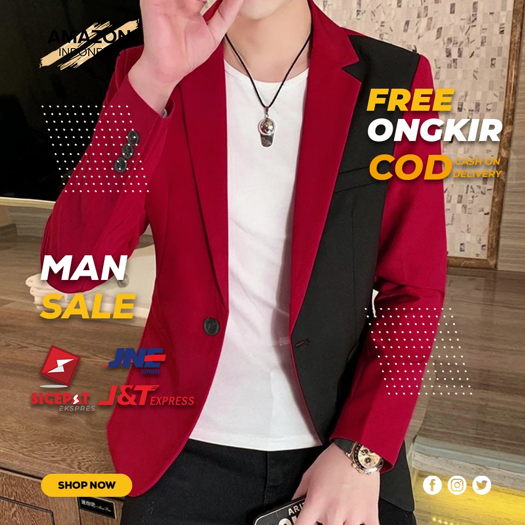 JAS FORMAL PRIA SEMI BLAZER STYLE CASUAL WARNA KOMBINASI COMBO MAROON KATUN TEBAL HALUS KUALITAS IMPORT