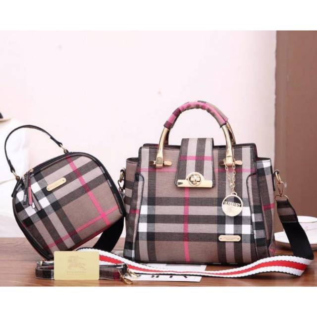 BURBERRY IVONNE 2857 SET 2in1 / HAND BAG WANITA SEMI PREMIUM
