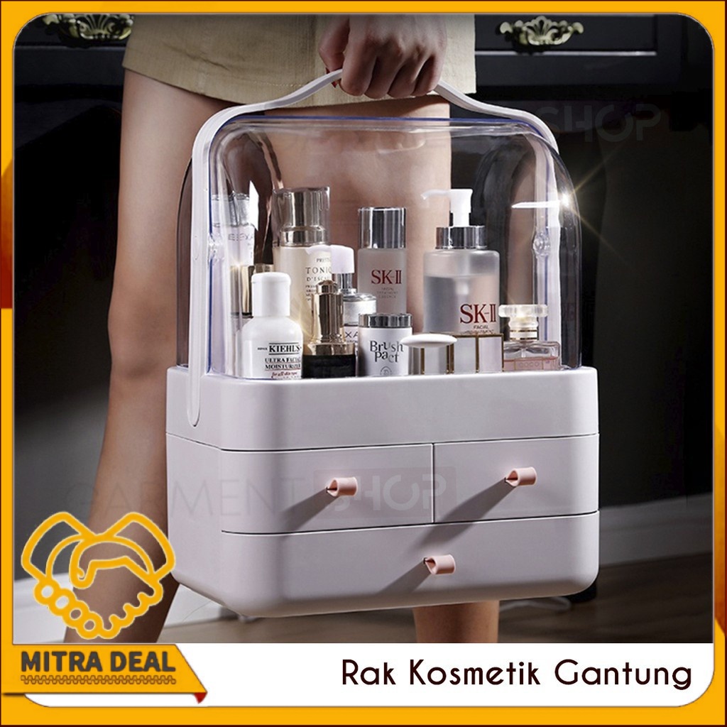 [COD] Rak Kosmetik Kotak Make Up Box Storage Organizer Penutup Kaca Akrilik Dustproof Anti Debu