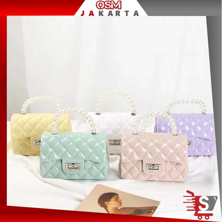 OSM JKT T5121 Tas Jelly Mutiara Besar Rantai Silver / Tas Selempang Wanita / Handbag Wanita