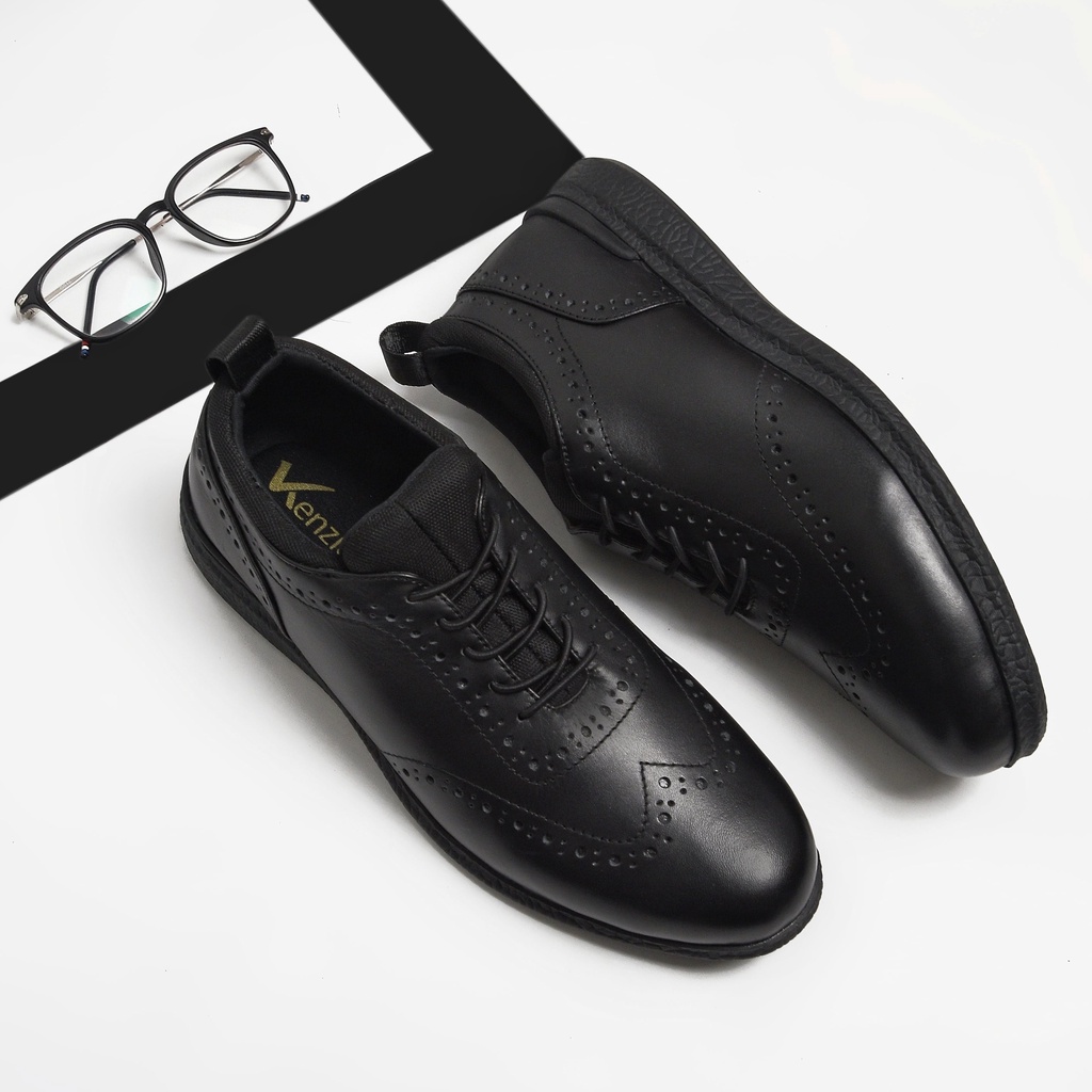 Aristo Black (Kulit Asli) - Sepatu Formal Pria Pantofel Casual Kerja Kantor Kuliah Pantopel Kasual Cowok Oxford