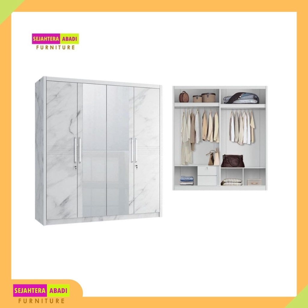 Lemari 4 Pintu Cermin LP Marble 4D SW Merk Siantano