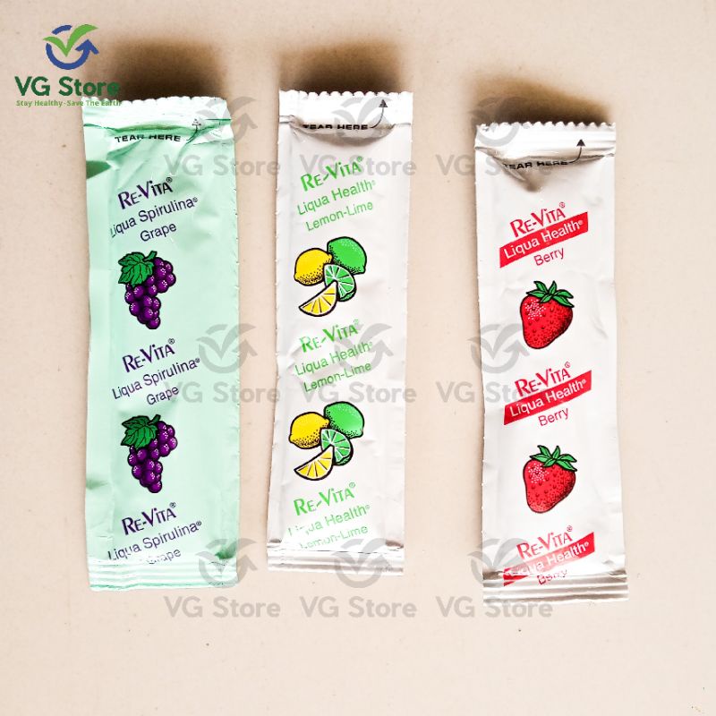 Liqua Spirulina Berry Great Grape Liqua Health Very Berry Lemon Lime Revita USA LS Sachet