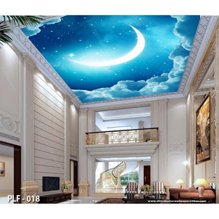 WALLPAPER 3D CUSTOM WALLPAPER AWAN PLAFON LANGIT BULAN SABIT RAMADHAN