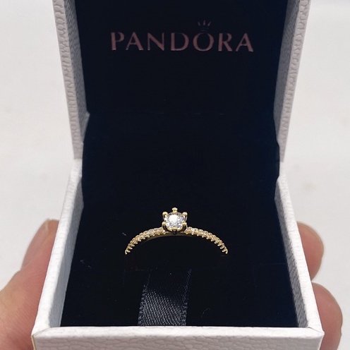 Pandora Cincin 925 Sterling Silver 14k Gold Hias Berlian Untuk Wanita