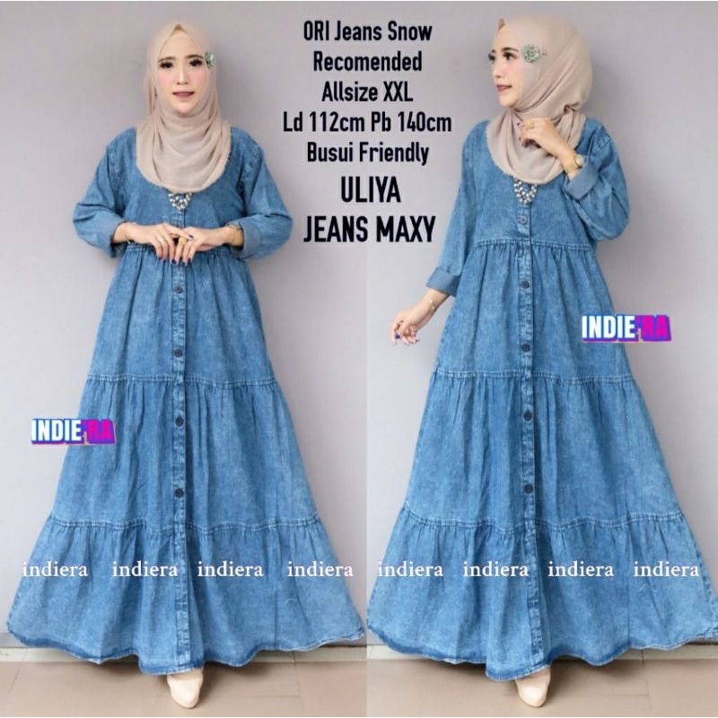 GAMIS JEANS TERBARU 2022 UNTUK WANITA MUSLIMAH DEWASA  BAJU MAXY  KEKINIAN  MODIS DAN TERPOPULER DEN