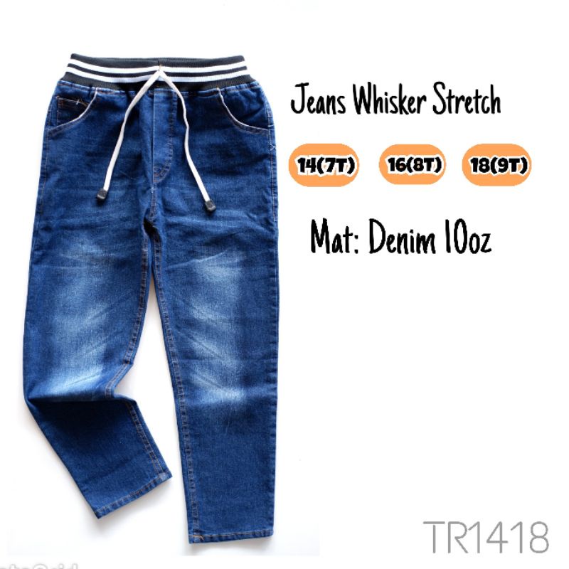 Celana Jeans Panjang Anak Laki Cowok 7-9Thn Jeans Rib Whisker TR Biowash