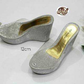 WEDGES SANDAL  WANITA GLITTER TINGGI 12CM SENDAL PESTA  