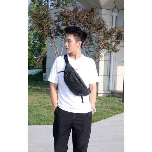 Unik Tas Selempang Pria Bahan Waterproof Slingbag Tas Pinggang Waistbag 151 - Hitam Murah