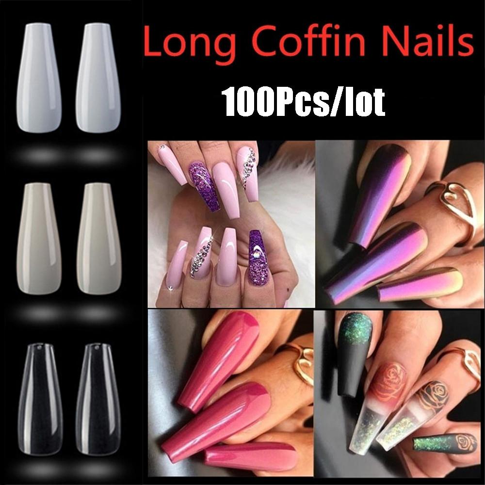 Mxbeauty Alat Nail Art 100Pcs Manicure Long Ballerina Peti Mati Kuku Palsu Akrilik