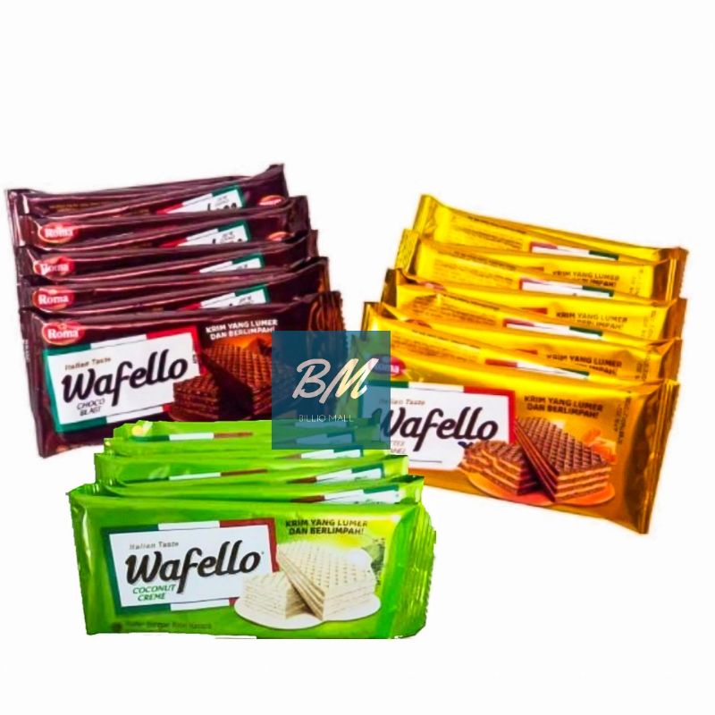 

Roma Wafello Renceng isi 10 Pcs / Roma Wafello 10 x 21 gr / Roma Wafello Choco Blast 10 x 17 gr / Roma Wafello Butter Caramel 10 x 17 gr / Roma Wafello Coconut Creme 10 x 17 gr