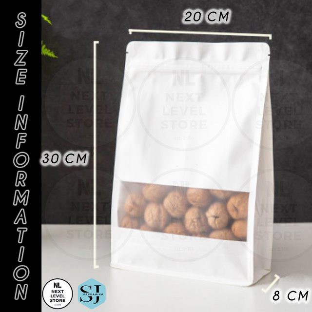 Standing Pouch 20x30+8cm White 8 Seal Shape Kraft Paper Ziplock