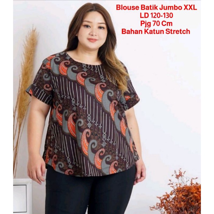 Baju Blouse Batik Jumbo XXL/Batik Atasan  Wanita Katun Stretch Big Size