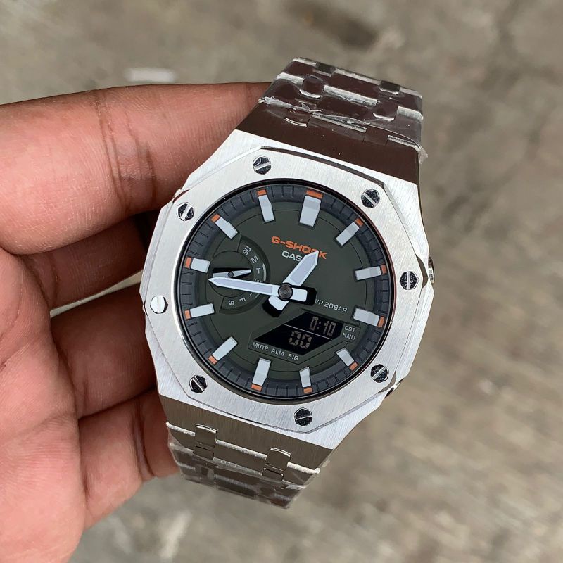 Jam Tangan G-Shock GA2100 GA-2100 Custom Strap dan Bezel Stainless Steel Silver 05