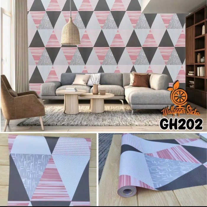 PROMO TERMURAH PAKET 2ROLL ( BUY 1 GET 1 FREE ) Wallpaper Dinding All Motif Wallpaper Stiker Dinding Wallpaper 3d Aesthetic Motif Segitiga CY1101